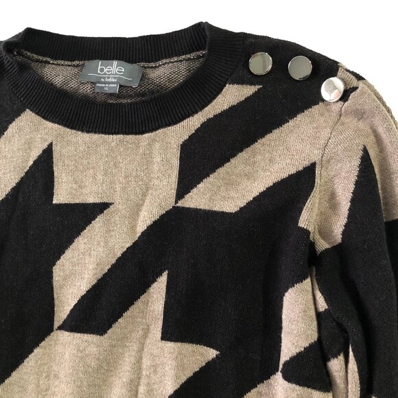Belle By Belldini Womens Size XL Houndstooth Gold Button Shoulder Trim Sweater - Picture 4 of 8